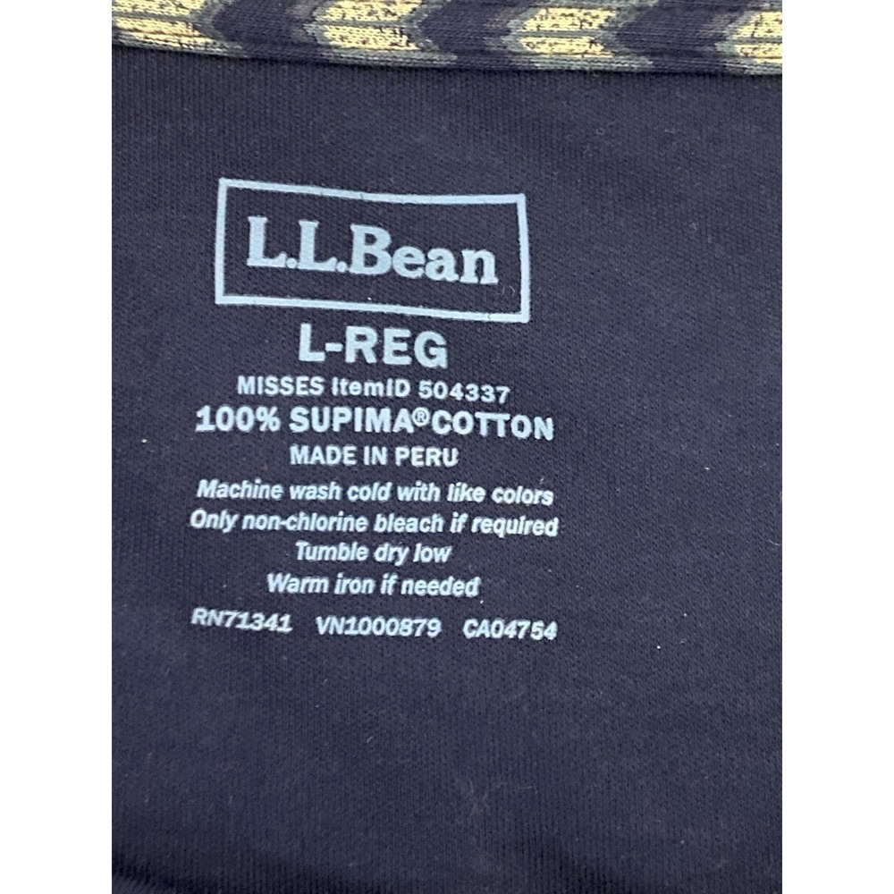 LL Bean Womens Supima Cotten Tee Shirt Top Sz L Navy 3/4 Sleeve Jewelneck - Picture 3 of 4